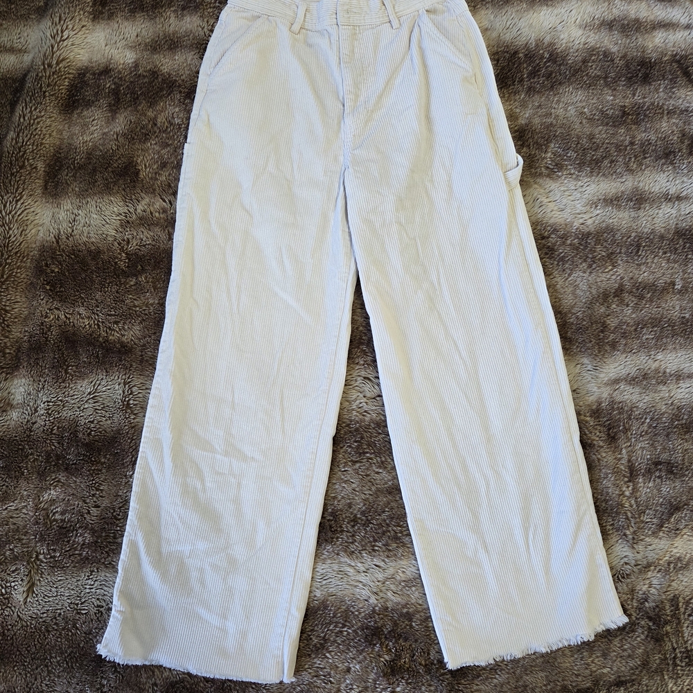 Forever 21 M Cream Corduroy Cargo Wide Leg Pants –Soft Coastal Neutral Aesthetic